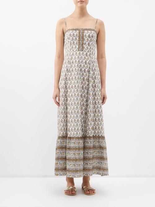 Boteh - Beso Printed Organic-cotton Voile Dress - Womens - White Multi