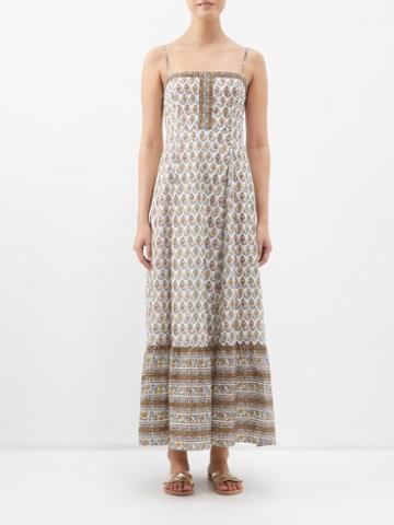 Boteh - Beso Printed Organic-cotton Voile Dress - Womens - White Multi