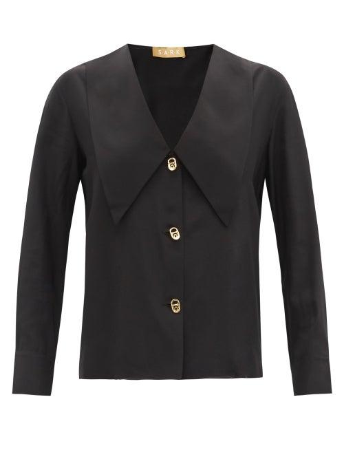 Matchesfashion.com S.a.r.k - Statuesque Sailor-collar Silk-satin Shirt - Womens - Black