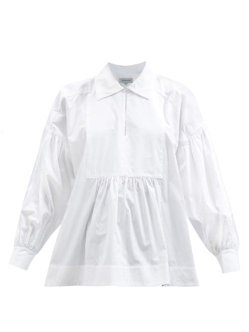 Lee Mathews - Frankie Gathered Cotton-poplin Blouse - Womens - Ivory