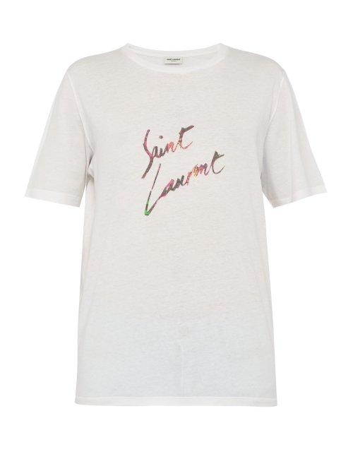 Matchesfashion.com Saint Laurent - Signature Print Cotton T Shirt - Mens - Cream