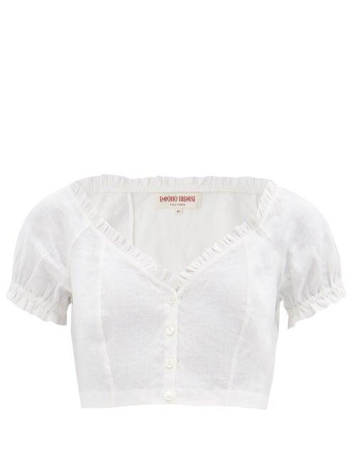 Emporio Sirenuse - Lightwind Linen Cropped Top - Womens - White