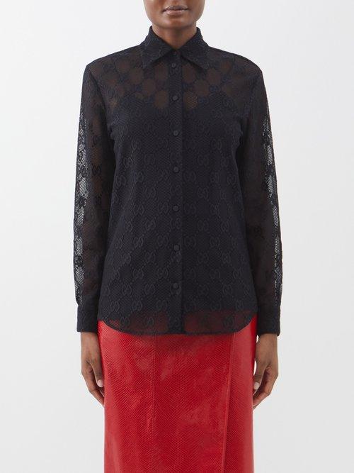 Gucci - Gg-logo Cotton-blend Lace Shirt - Womens - Black