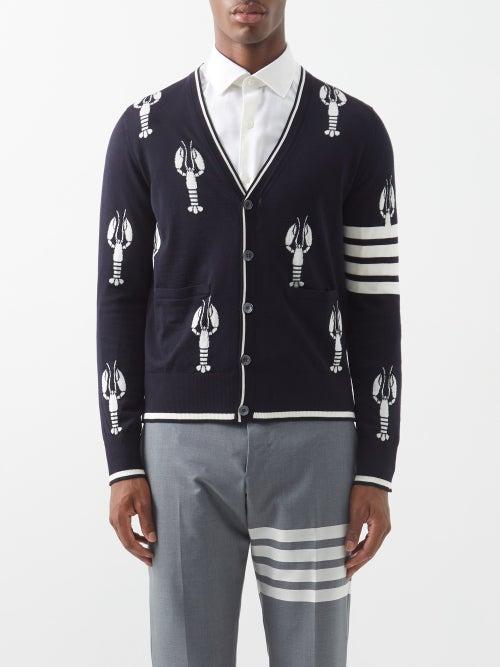 Thom Browne - Lobster-jacquard Four-bar Wool Cardigan - Mens - Navy