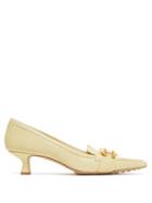 Matchesfashion.com Bottega Veneta - Kitten Heel Lizard Effect Leather Loafers - Womens - Light Yellow