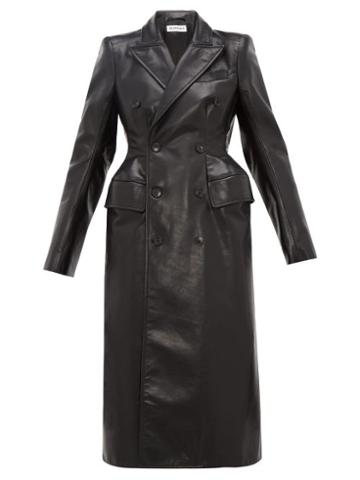 Matchesfashion.com Balenciaga - Double Breasted Hourglass Leather Coat - Womens - Black