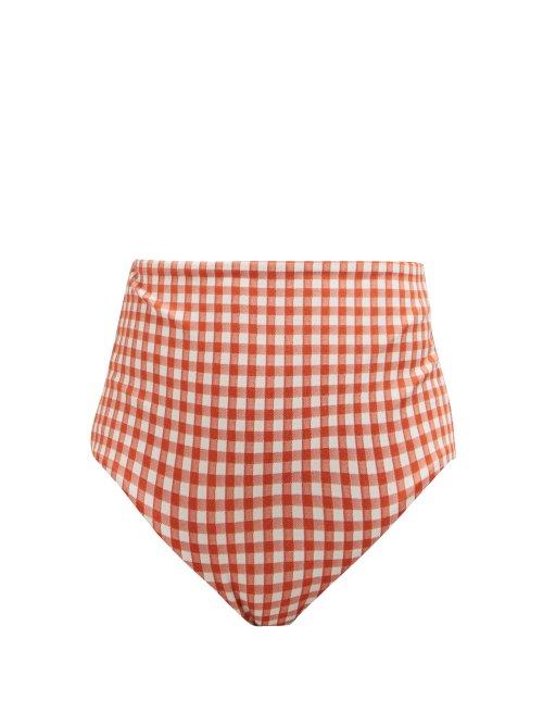 Matchesfashion.com Mara Hoffman - Lydia Checked High Rise Bikini Briefs - Womens - Brown White