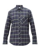 Matchesfashion.com Burberry - Monogram Embroidered Checked Cotton Blend Shirt - Mens - Blue