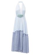 Matchesfashion.com Love Binetti - Halterneck Striped Cotton Maxi Dress - Womens - Light Blue