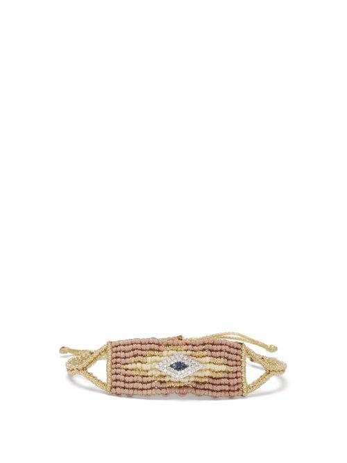 Matchesfashion.com Diane Kordas - Evil Eye Diamond & Sapphire Woven Bracelet - Womens - Beige