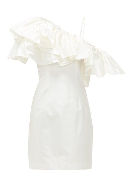 Matchesfashion.com Rasario - One-shoulder Ruffle-trim Silk Mini Dress - Womens - White