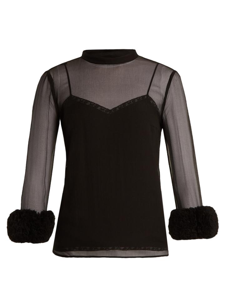 Prada Ruffled-cuff Silk-chiffon Top