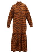 Matchesfashion.com Mara Hoffman - Freda Tiger-print Ruffle-hem Cotton Maxi Dress - Womens - Brown Print