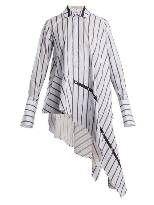 Matchesfashion.com Palmer//harding - Spicy Deconstructed Asymmetric Cotton Shirt - Womens - Blue Stripe