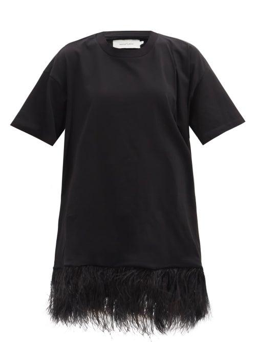Matchesfashion.com Marques'almeida - Feather-trimmed Cotton-jersey T-shirt Dress - Womens - Black