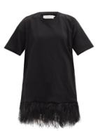 Matchesfashion.com Marques'almeida - Feather-trimmed Cotton-jersey T-shirt Dress - Womens - Black