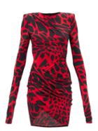 Matchesfashion.com Alexandre Vauthier - Giraffe-print Ruched Jersey Mini Dress - Womens - Red Print