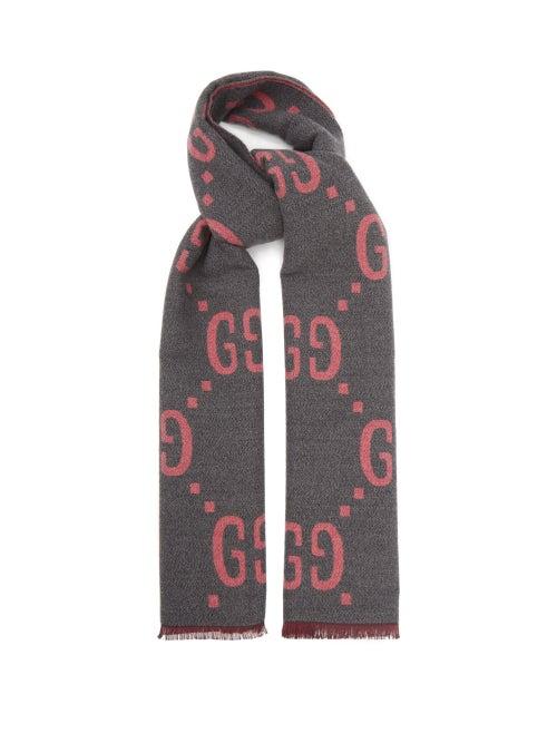 Gucci - Gg Logo-jacquard Wool-blend Scarf - Womens - Pink Silver