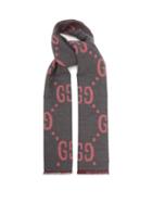 Gucci - Gg Logo-jacquard Wool-blend Scarf - Womens - Pink Silver