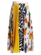 Matchesfashion.com Msgm - Fruit Print Pleated Crepe Midi Skirt - Womens - Multi
