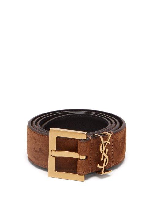 Matchesfashion.com Saint Laurent - Monogram Loop Suede Belt - Womens - Tan