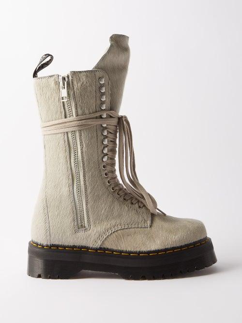 Rick Owens X Dr. Martens - Chunky-sole Calf Hair Boots - Mens - Grey