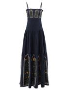 Agua By Agua Bendita - Lima Margarita-embroidered Linen Maxi Dress - Womens - Navy