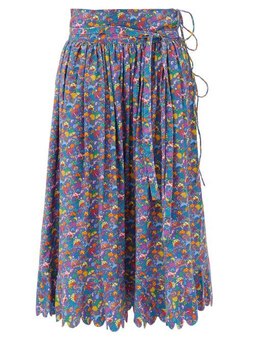 Matchesfashion.com Horror Vacui - Lydia Mushroom-print Cotton Midi Skirt - Womens - Blue Multi