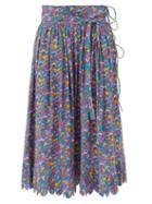 Matchesfashion.com Horror Vacui - Lydia Mushroom-print Cotton Midi Skirt - Womens - Blue Multi