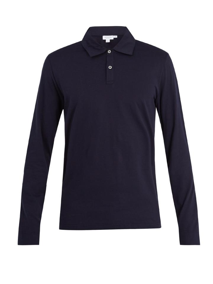 Sunspel Long-sleeved Cotton-jersey Polo Shirt