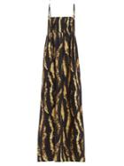 Matchesfashion.com Raey - Shirred Bleached Tiger Print Cotton Maxi Dress - Womens - Black Print