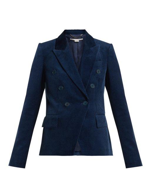 Matchesfashion.com Stella Mccartney - Double Breasted Cotton Corduroy Blazer - Womens - Blue