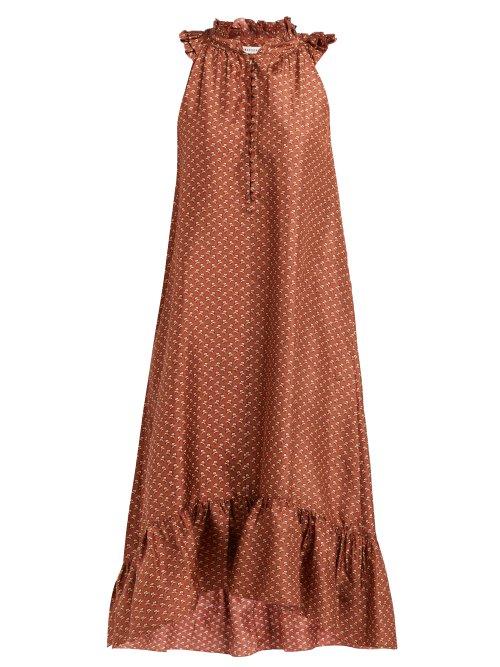 Matchesfashion.com Masscob - Dunn Floral Print Ruffled Silk Dress - Womens - Orange Multi