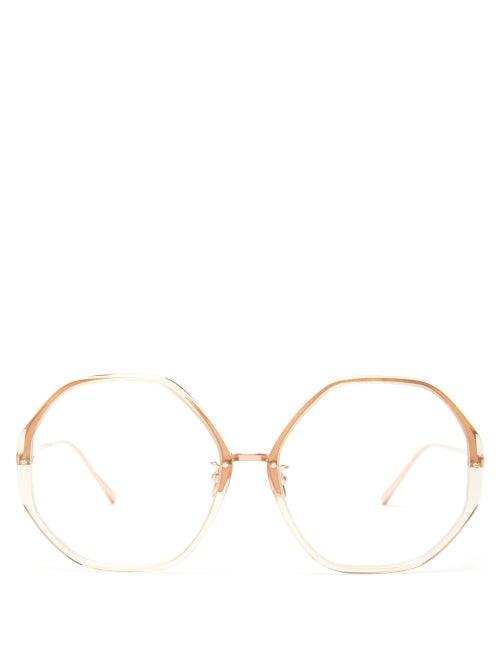 Matchesfashion.com Linda Farrow - Oversized Hexagonal Titanium Glasses - Womens - White Gold