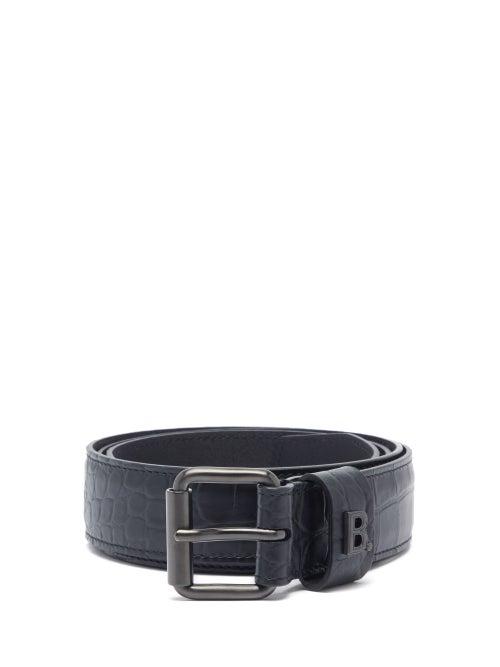 Matchesfashion.com Balenciaga - B-plaque Crocodile-effect Leather Belt - Mens - Black