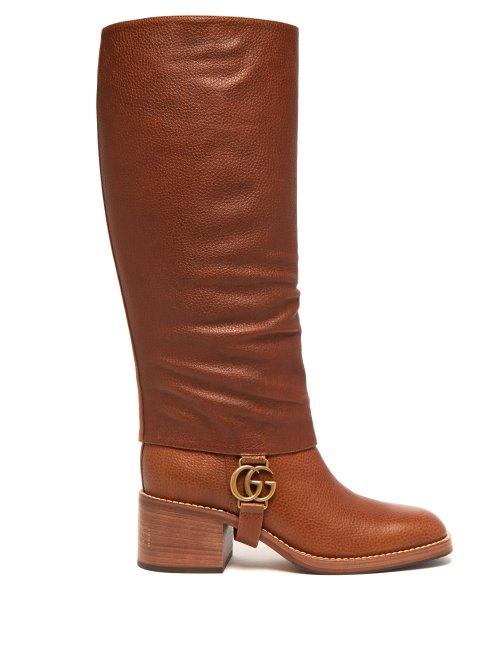 Matchesfashion.com Gucci - Lola Gg Plaque Gaiter Leather Boots - Womens - Tan
