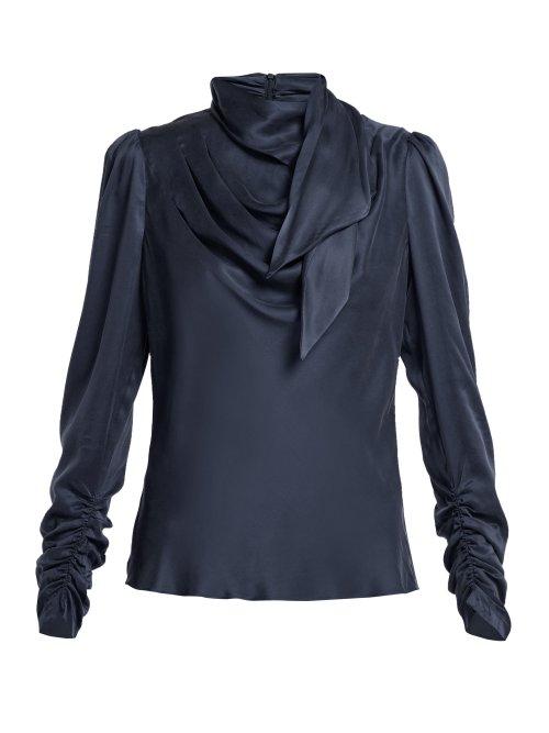 Matchesfashion.com Zimmermann - Unbridled Neck Tie Silk Satin Blouse - Womens - Navy