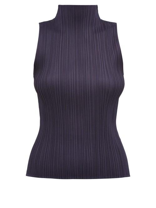 Matchesfashion.com Pleats Please Issey Miyake - High Neck Technical Pleated Top - Womens - Navy