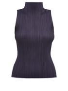 Matchesfashion.com Pleats Please Issey Miyake - High Neck Technical Pleated Top - Womens - Navy