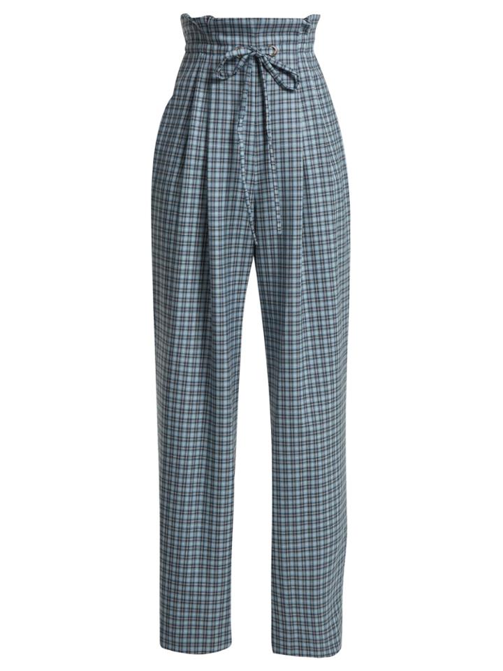 Rodarte Checked Wool Paper-bag Trousers