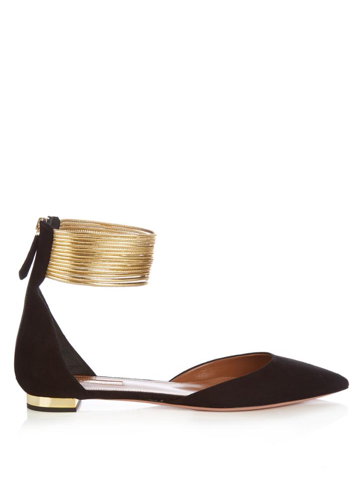 Aquazzura Hello Lover Point-toe Suede Flats
