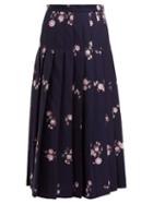 Matchesfashion.com Gucci - Floral Jacquard Pleated Cotton Blend Midi Skirt - Womens - Navy Multi