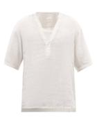 120 Lino 120% Lino - Half-button Linen Short-sleeved Shirt - Mens - Cream
