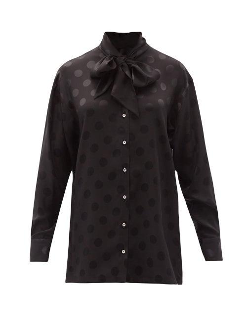 Matchesfashion.com Dolce & Gabbana - Polka Dot-jacquard Silk Blouse - Womens - Black