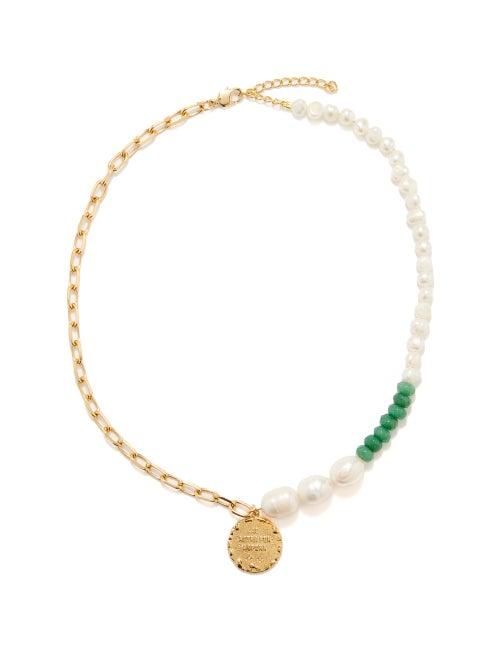 By Alona - Dara Pearl, Jade & 18kt Gold-plated Necklace - Womens - Gold Multi