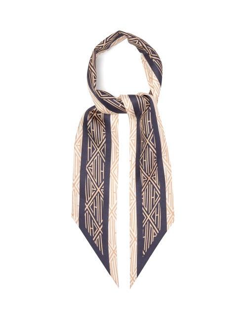 Matchesfashion.com Chlo - Geometric-print Silk-twill Scarf - Womens - Navy