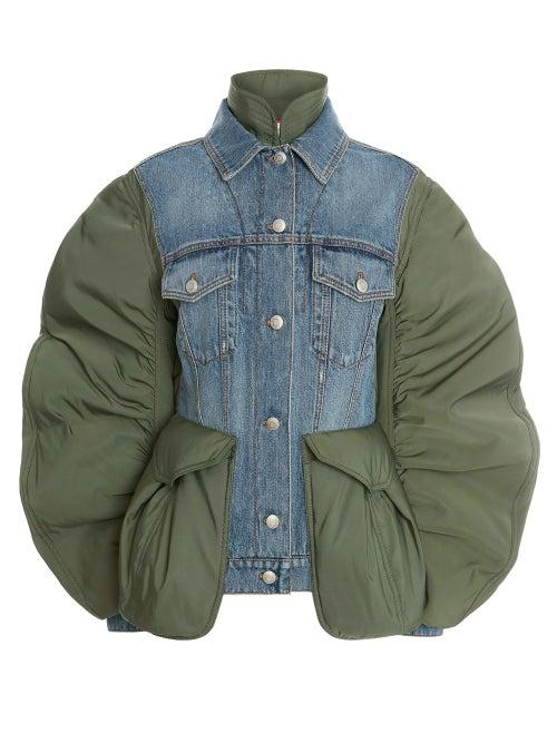 Alexander Mcqueen - Curved-sleeve Denim And Shell Jacket - Womens - Khaki Multi