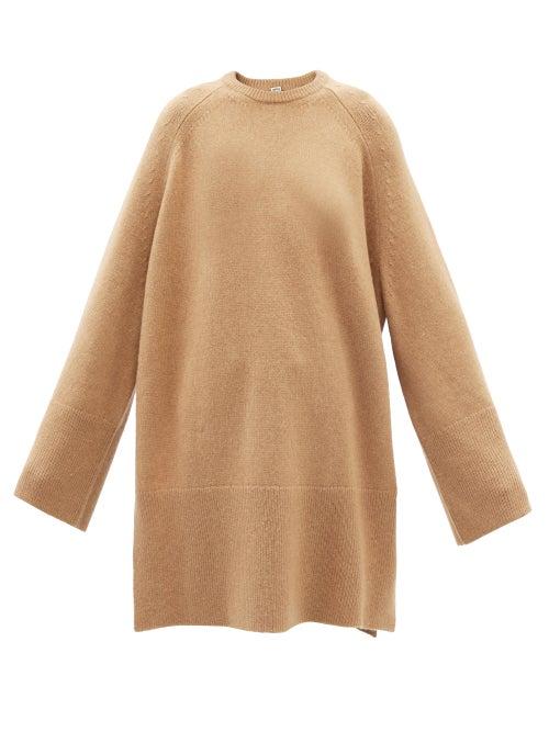 Totme - Oversized Slit-hem Longline Sweater - Womens - Camel