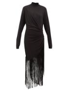 Matchesfashion.com Rhode - Noel High-neck Fringed Jersey Maxi Dress - Womens - Black
