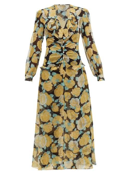 Matchesfashion.com Miu Miu - Rose Print Crystal Embellished Georgette Dress - Womens - Black Multi
